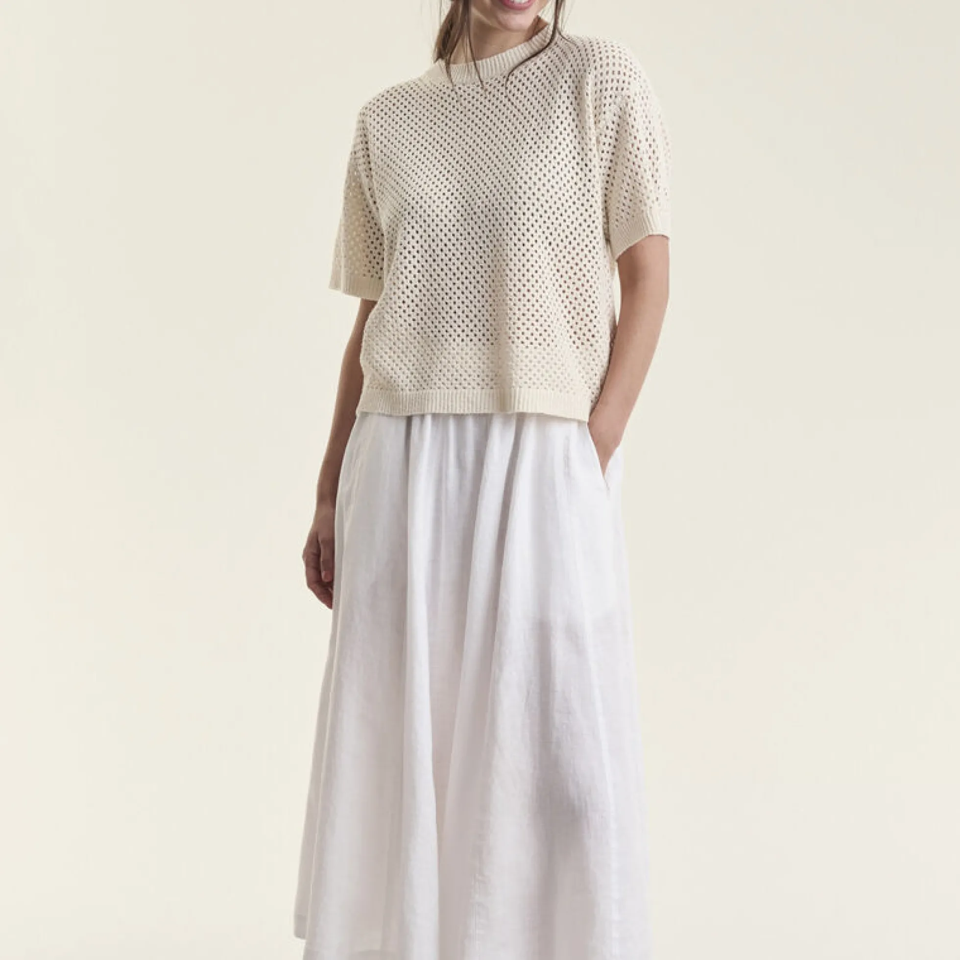 Airy linen nederdel, white