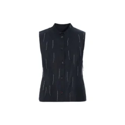 Airy linen vest med perler, black