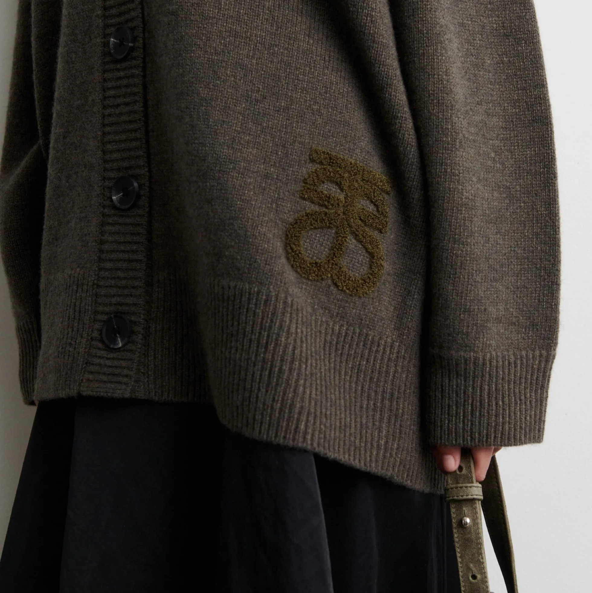 Alpha Knit Monogram Cardigan, black olive