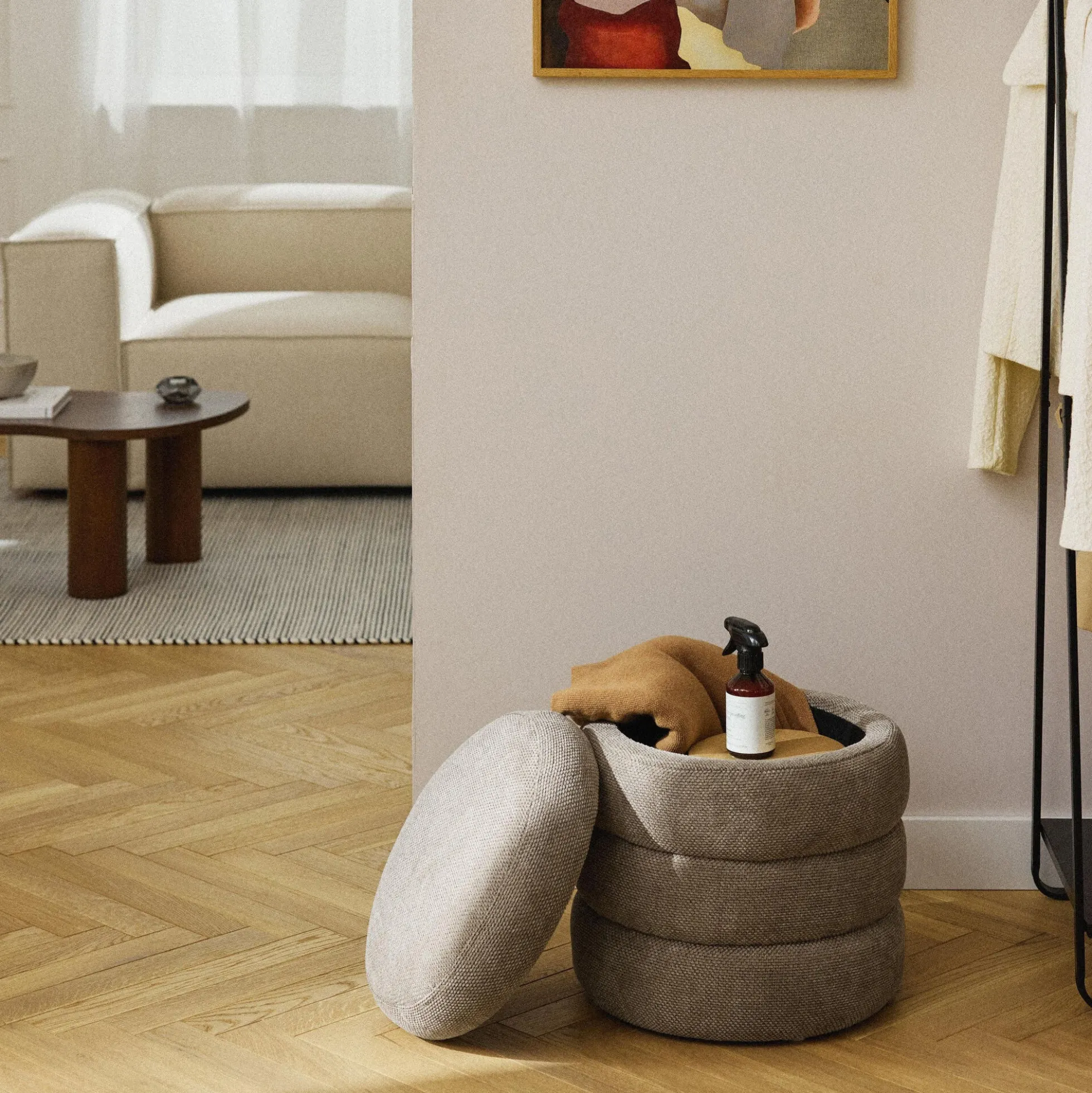Alto Pouf with Storage Space, woven taupe