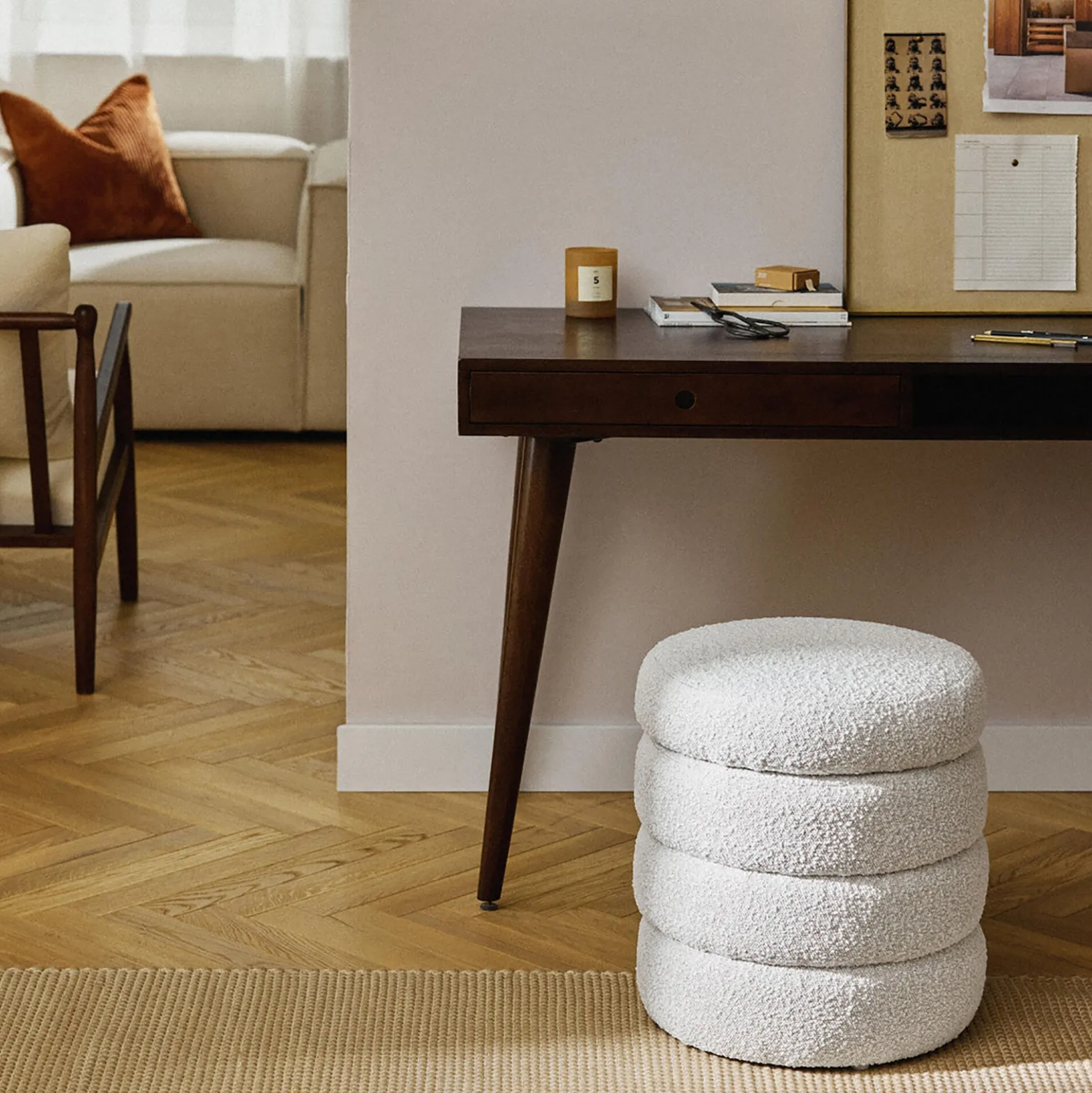 Alto Stool with Storage Space, bouclé off white
