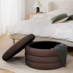 Alto XL Stool with Storage Space, bouclé dark brown