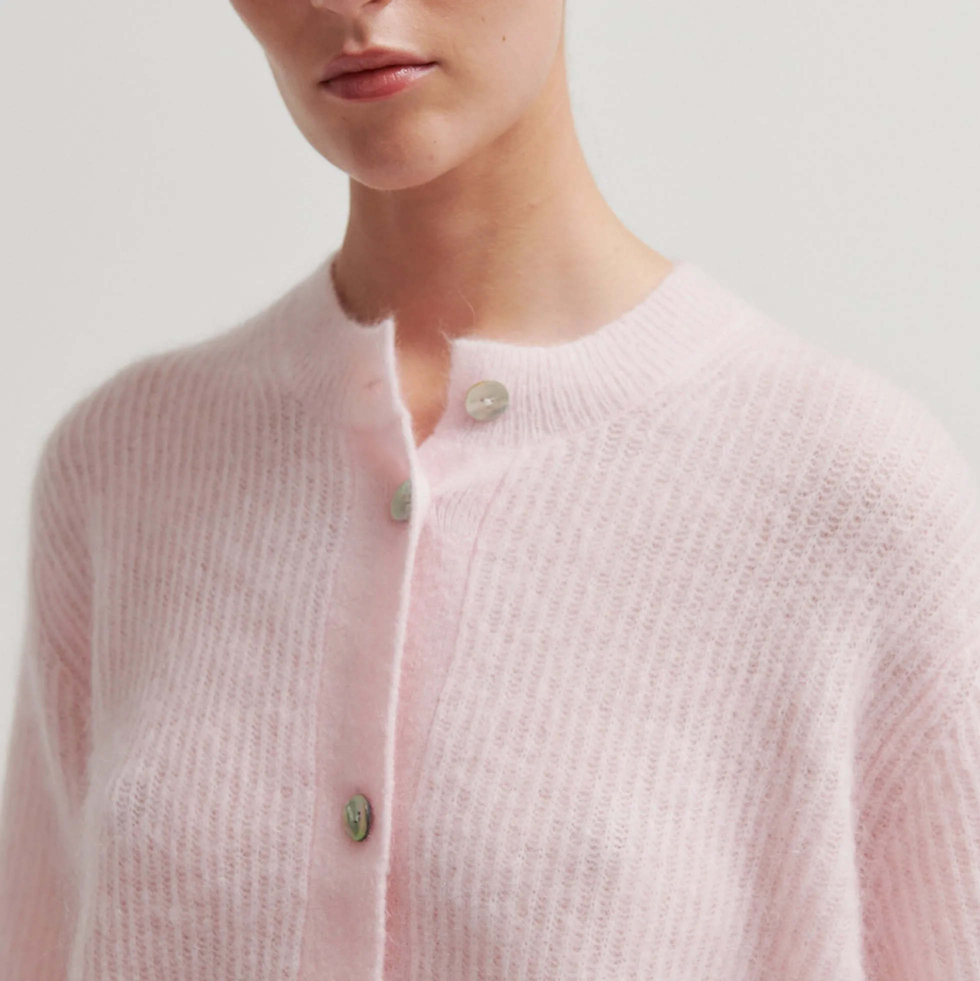 Andrea Knit Rib Cardigan, crystal pink