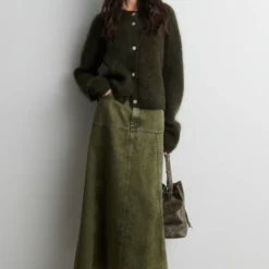 Andrea Knit Rib LS Cardigan, black olive