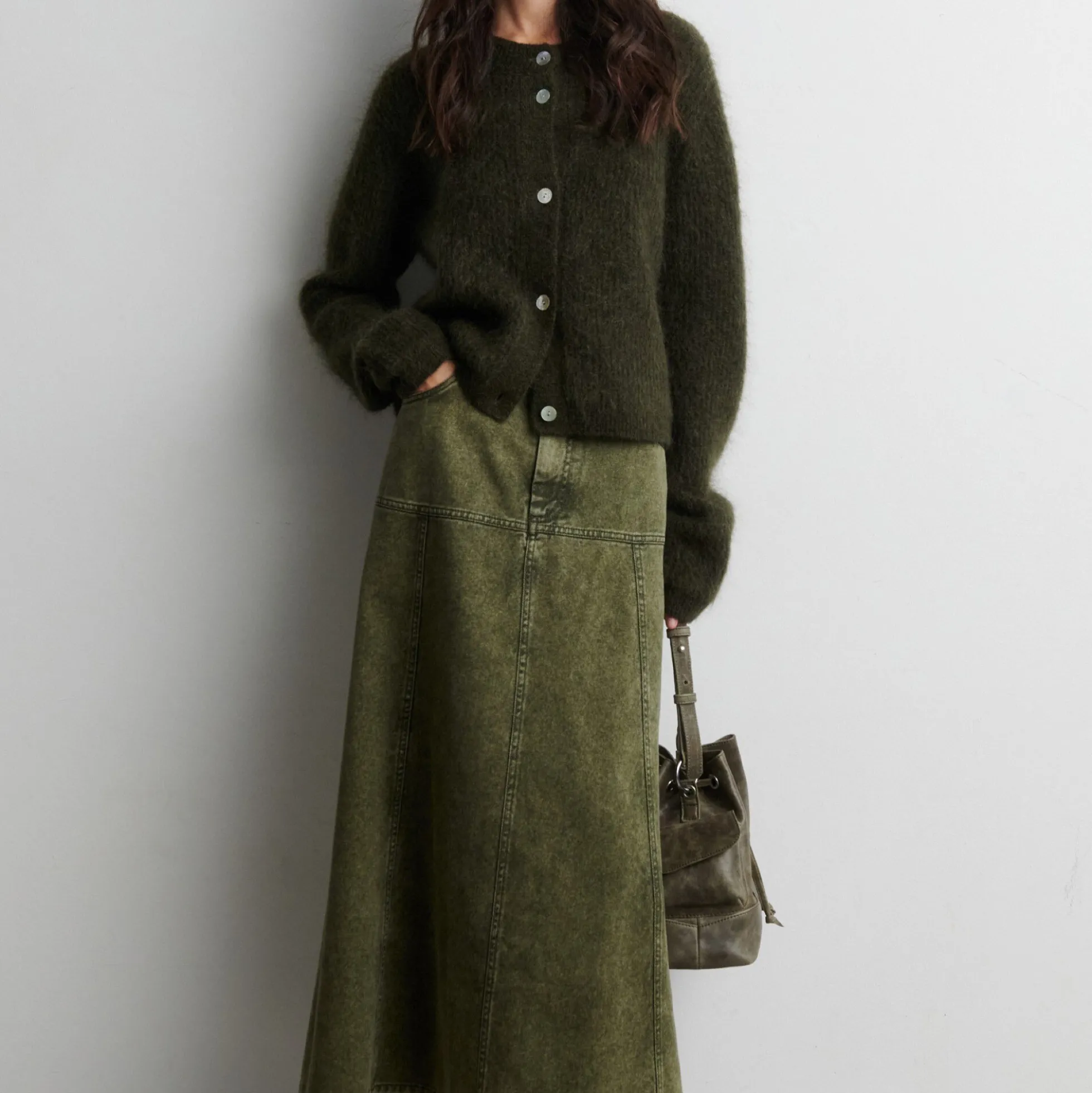 Andrea Knit Rib LS Cardigan, black olive