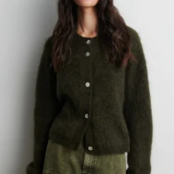 Andrea Knit Rib LS Cardigan, black olive