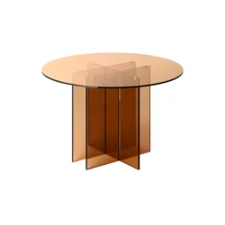 Anouk Round Glass Dining Table, brown transparent
