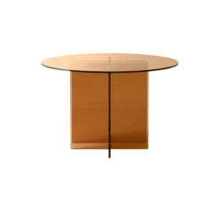 Anouk Round Glass Dining Table, brown transparent