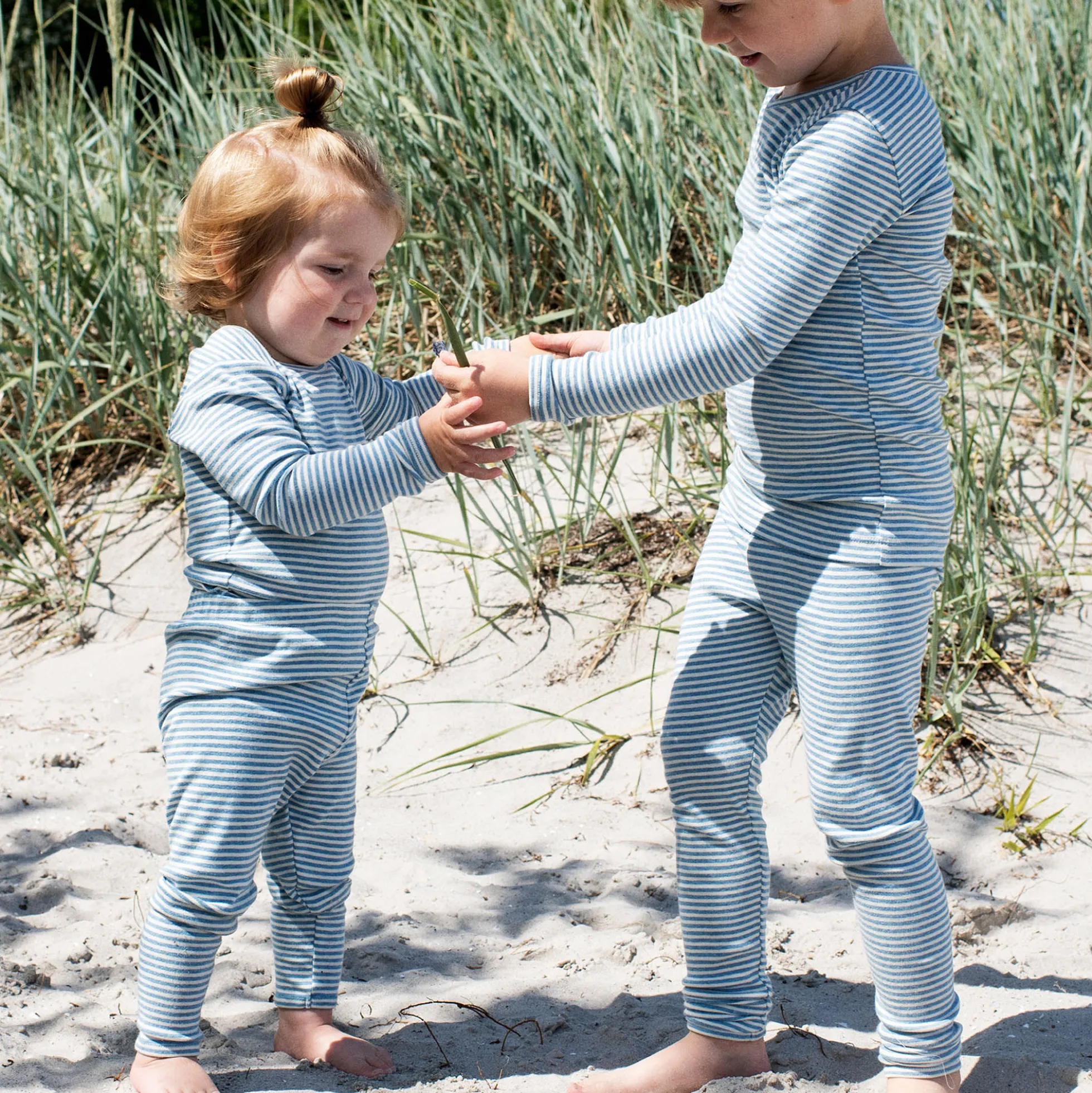 Baby leggings stribet, azur/ecru