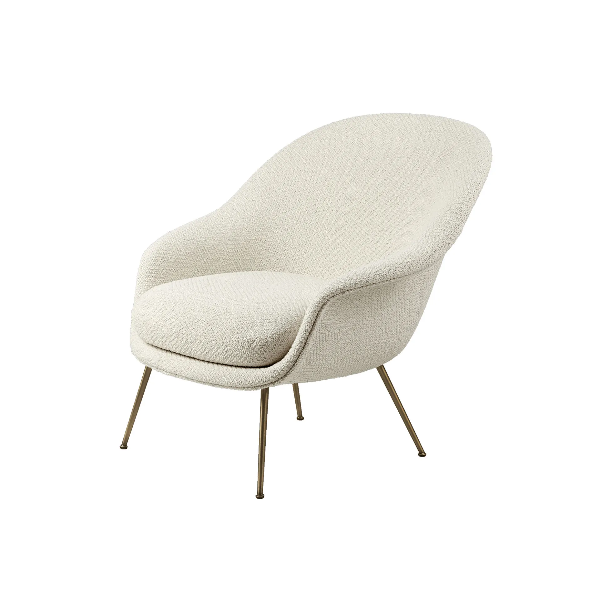 Bat Lounge Chair Fully Upholstered with Low Back, Dora Boucle 0001/antique brass