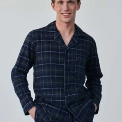 Bergen Pyjamas, navy/antrasit melange/blue/white/dark grey piping