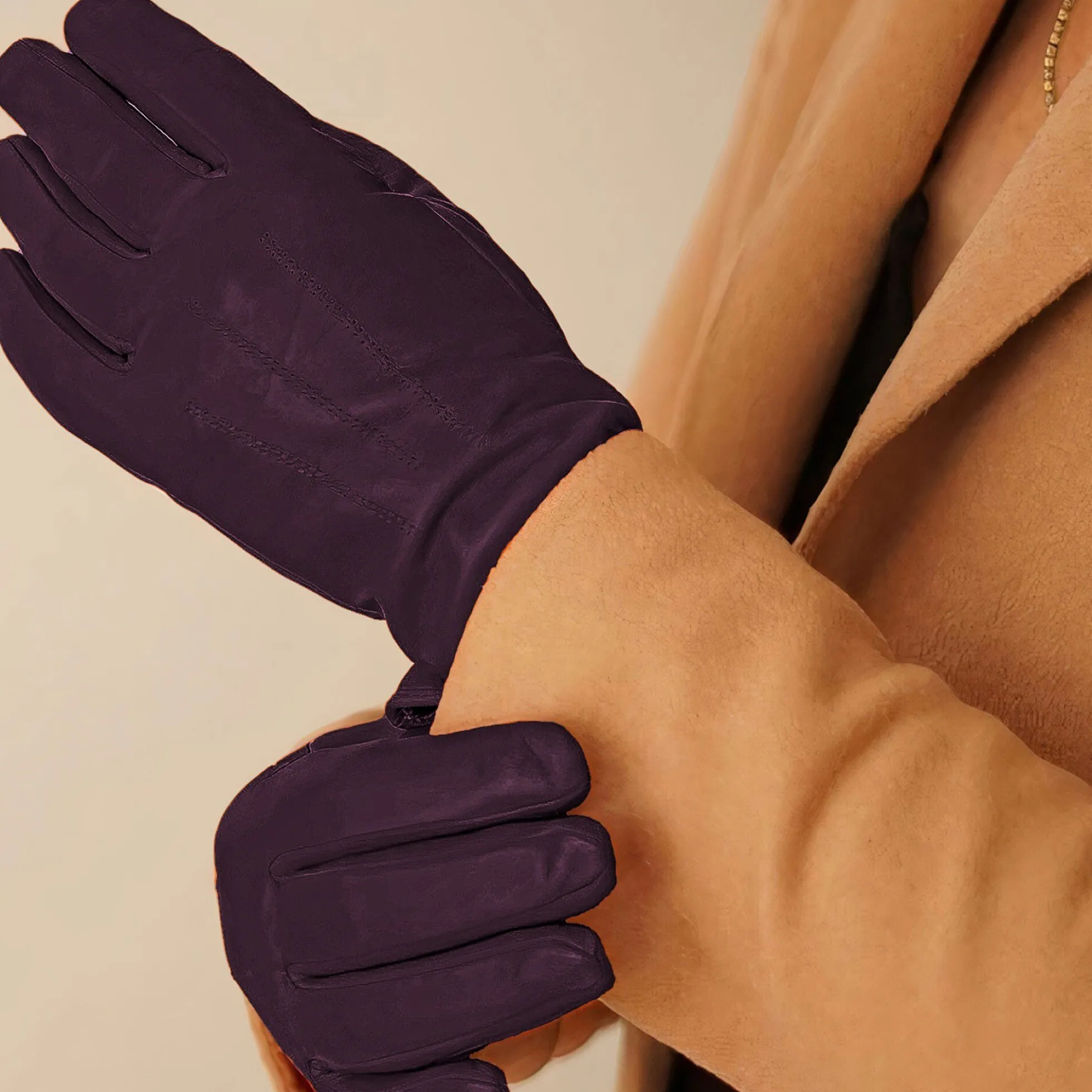Carla læderhandske, deep purple