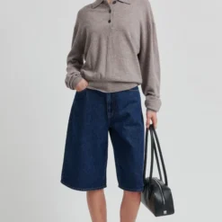 Claro Knit Polo, mid brown melange