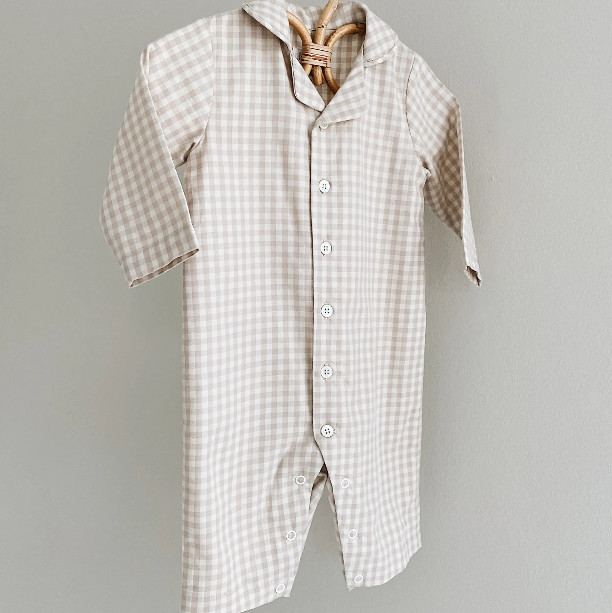 Classic PJ Suit, beige gingham