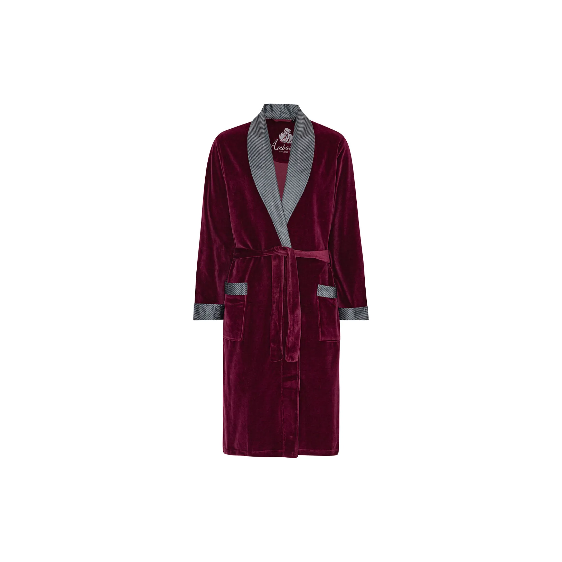 Davos Dressing gown, bordeaux with sliver collar