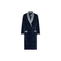 Davos Dressing gown, navy with sliver collar