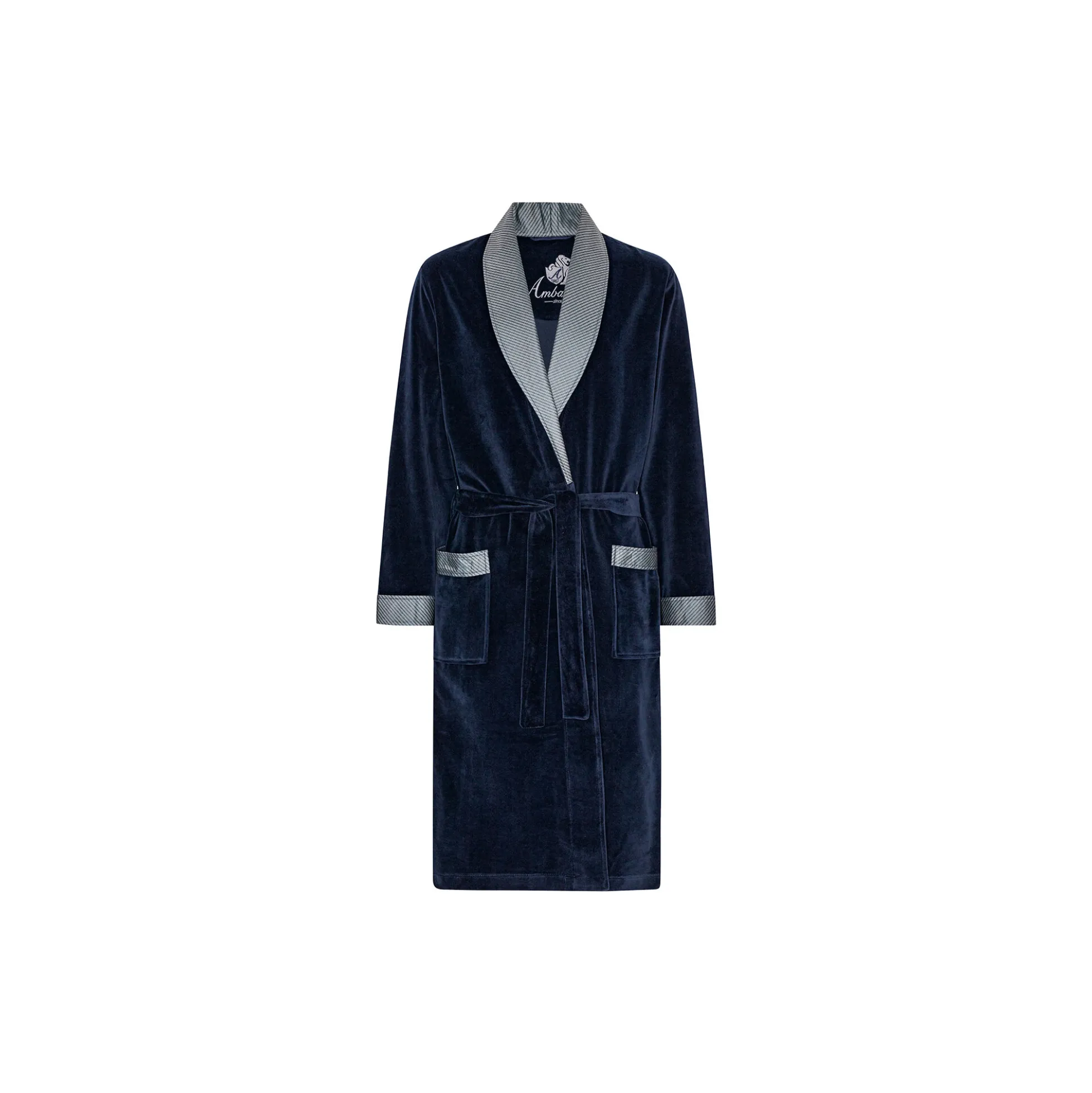 Davos Dressing gown, navy with sliver collar