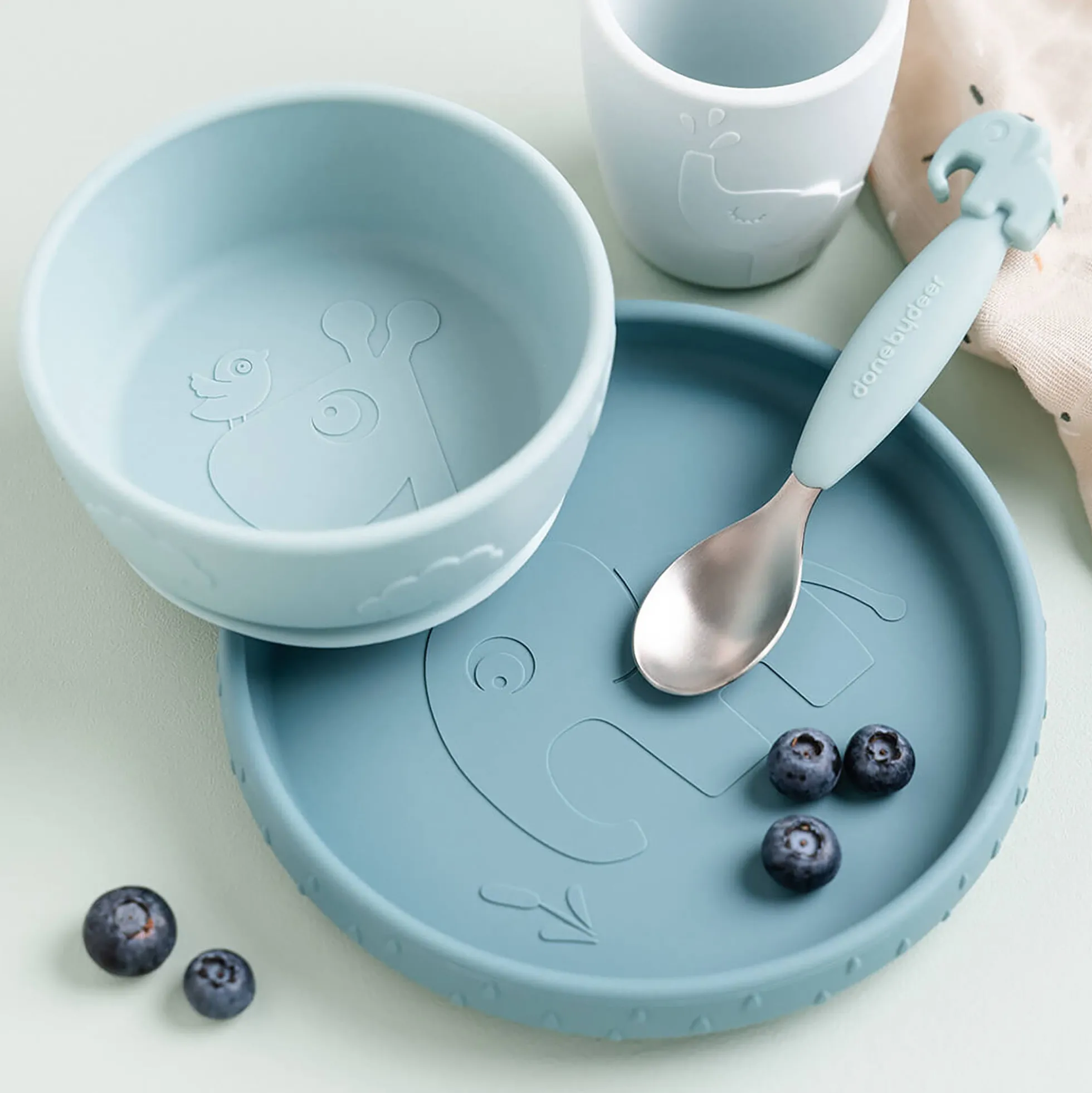 Deer Friends stick&stay spisesæt, blue