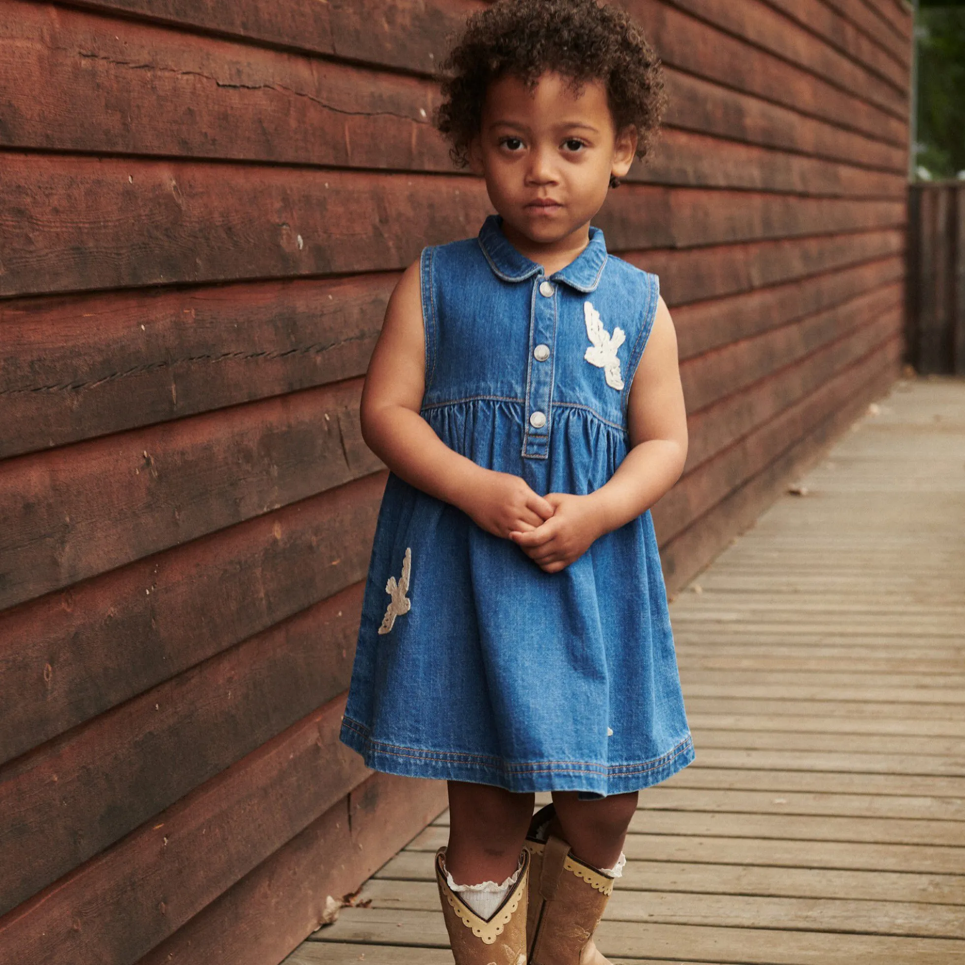 Denim Dress w. Crochet Doves