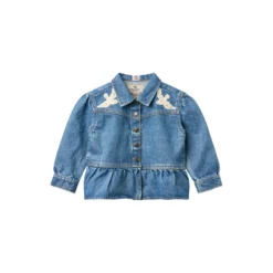 Denim Frill Jacket w. Crochet Doves