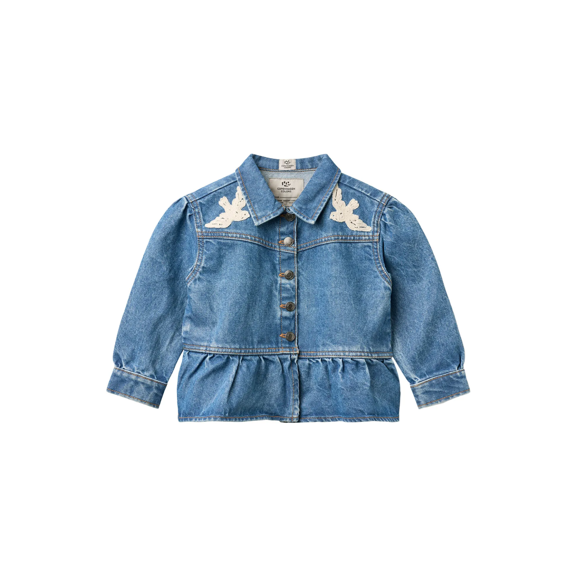 Denim Frill Jacket w. Crochet Doves