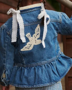 Denim Frill Jacket w. Crochet Doves