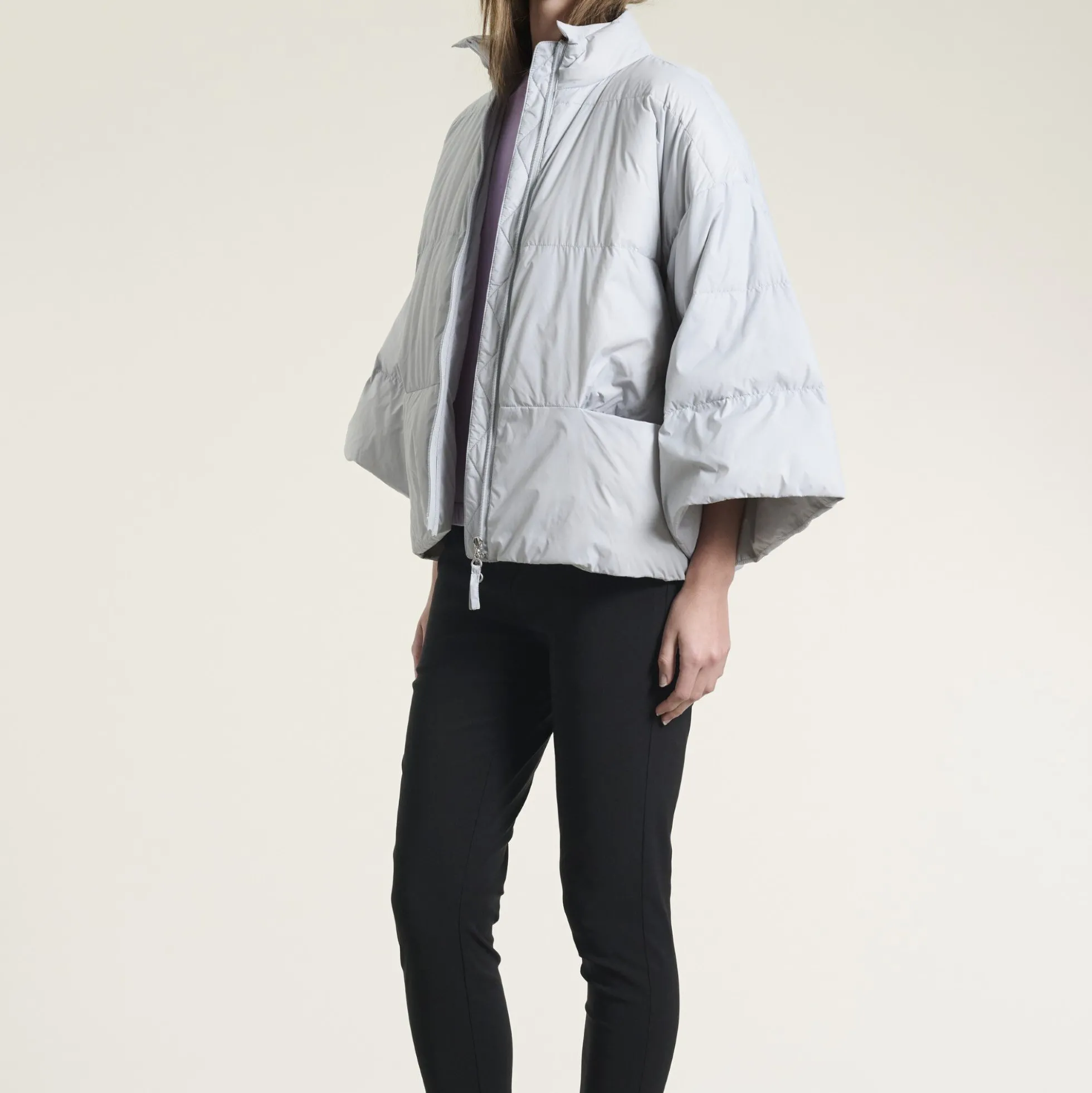 Feather down jakke med krave, tender blue
