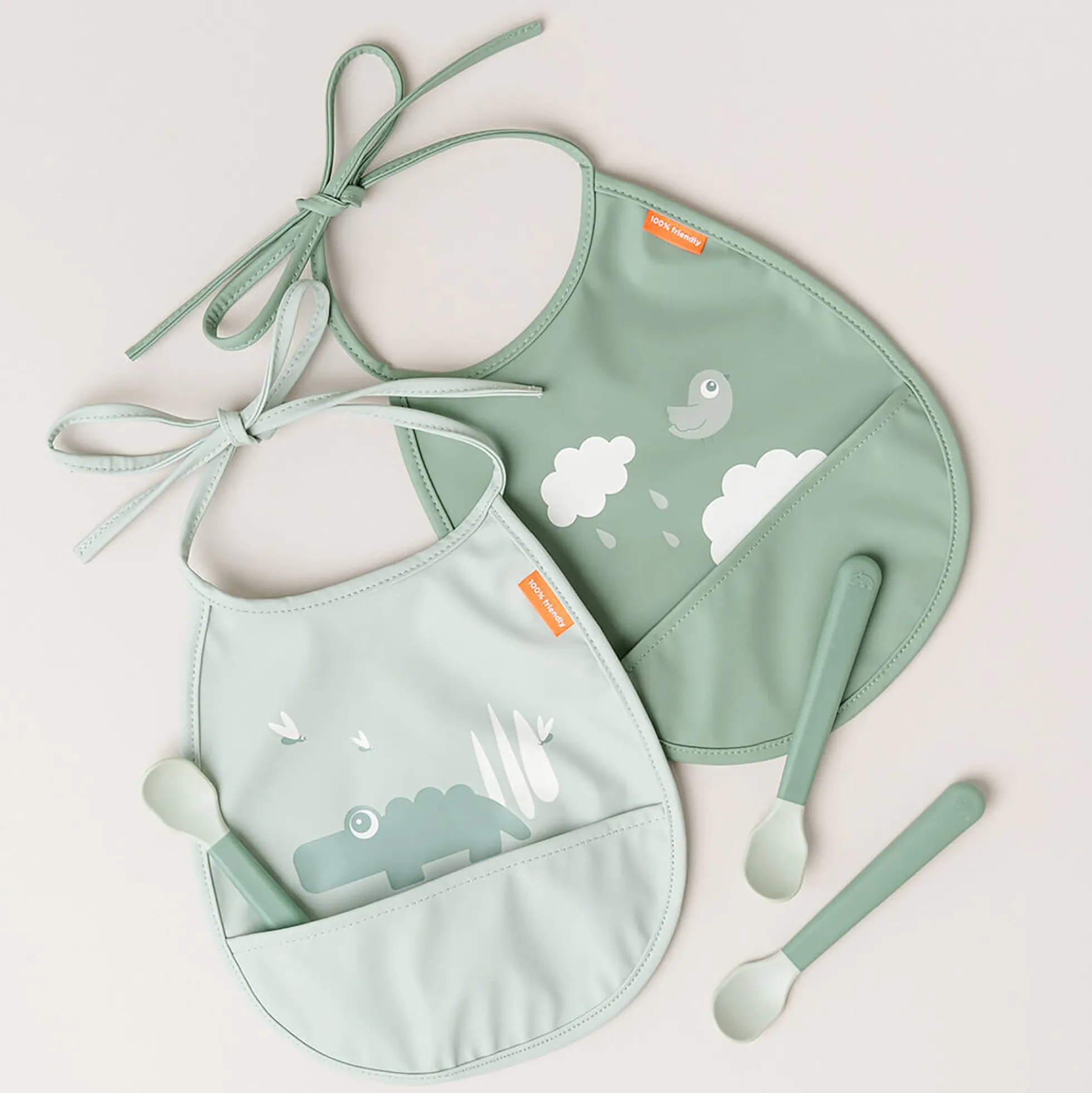 Foodie Easy-grip babyske 3-pak, green