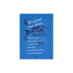 Grilled Sea Bass Organic Cotton Kitchen Towel, blue