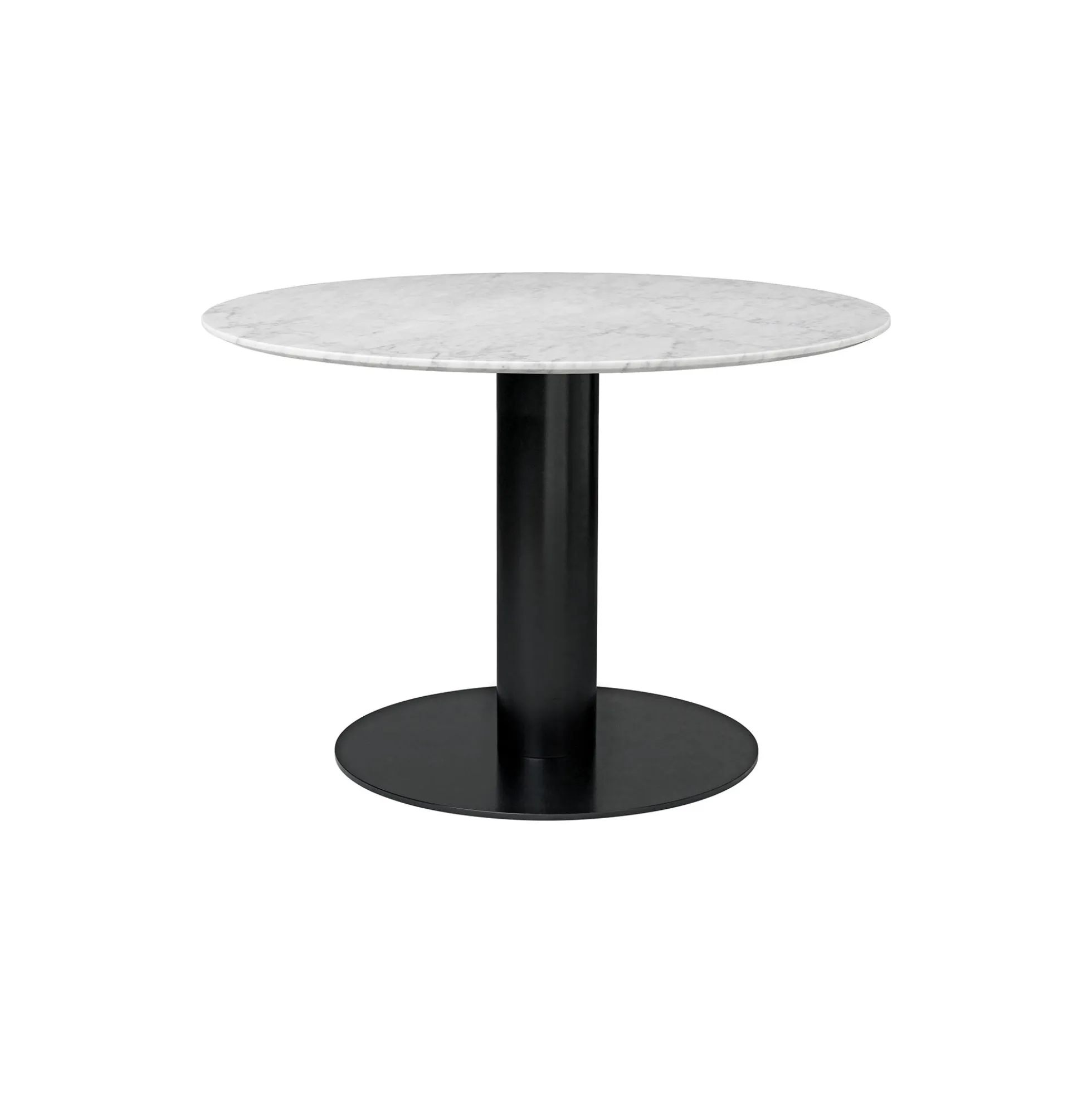 GUBI 2.0 Round Dining Table, white carrara marble/black