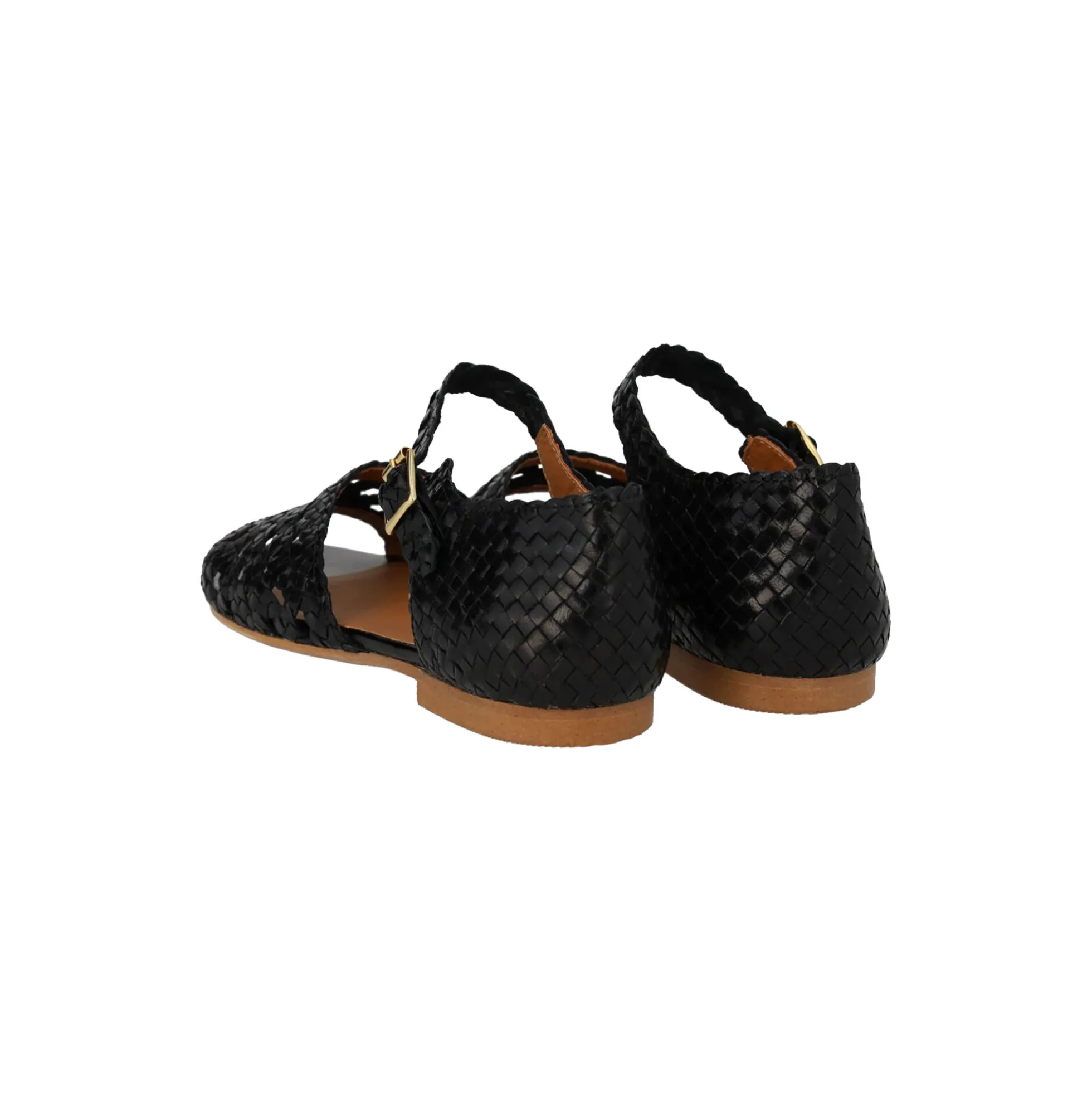 Håndflettet sandal med hulmønster detalje, black