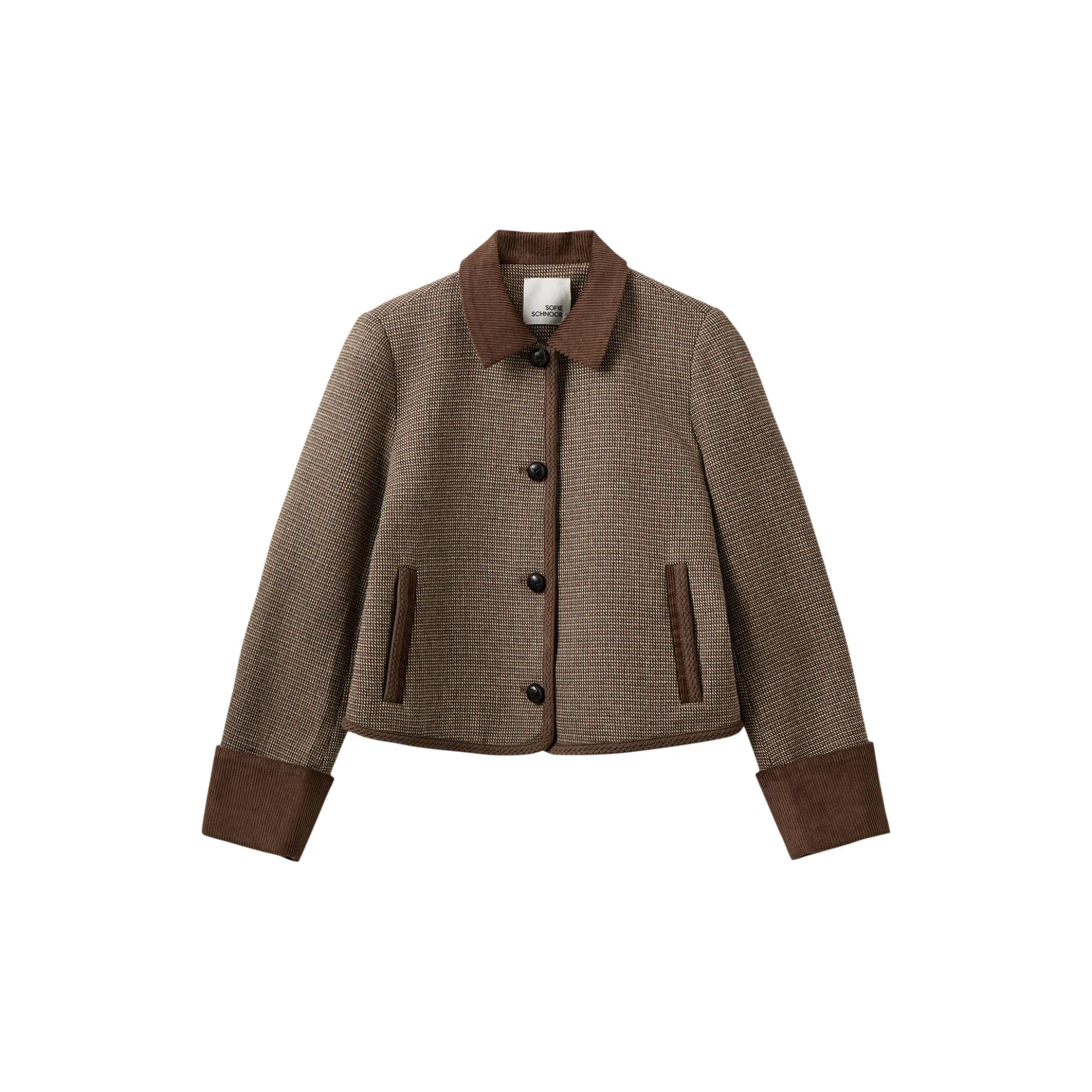 KAMIKKASW SHORT TWEED JACKET, brown check