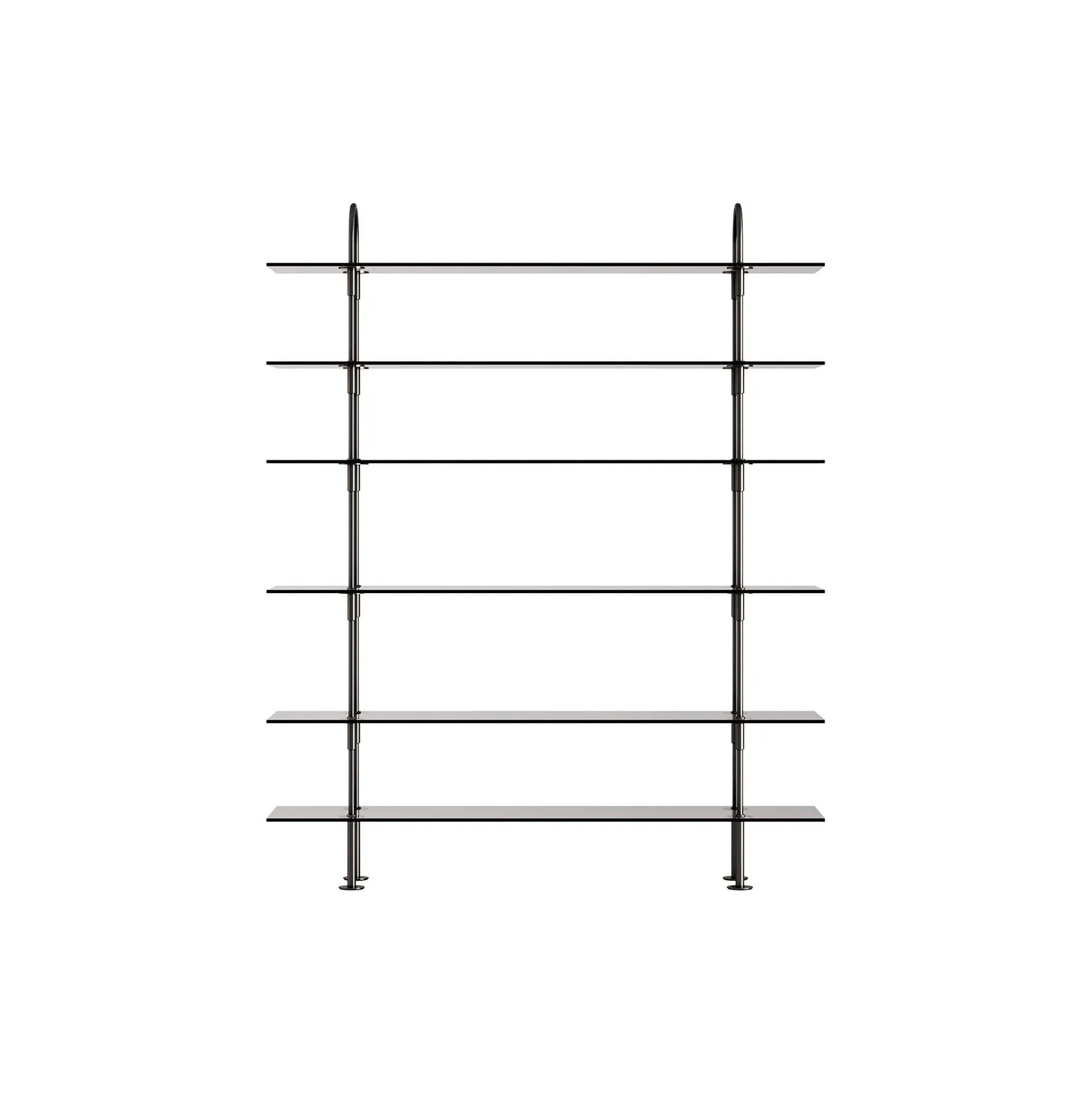 Keen Shelving, black brass/smoked tempered glass