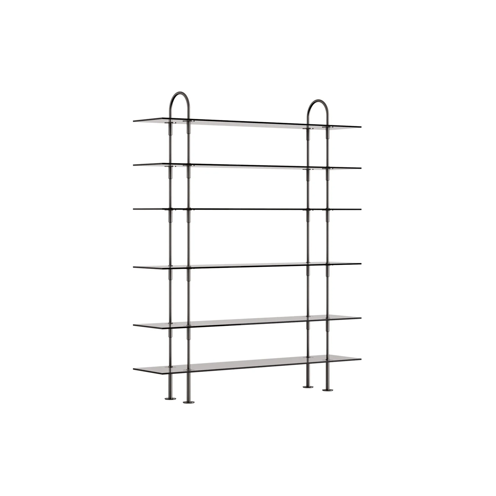 Keen Shelving, black brass/smoked tempered glass