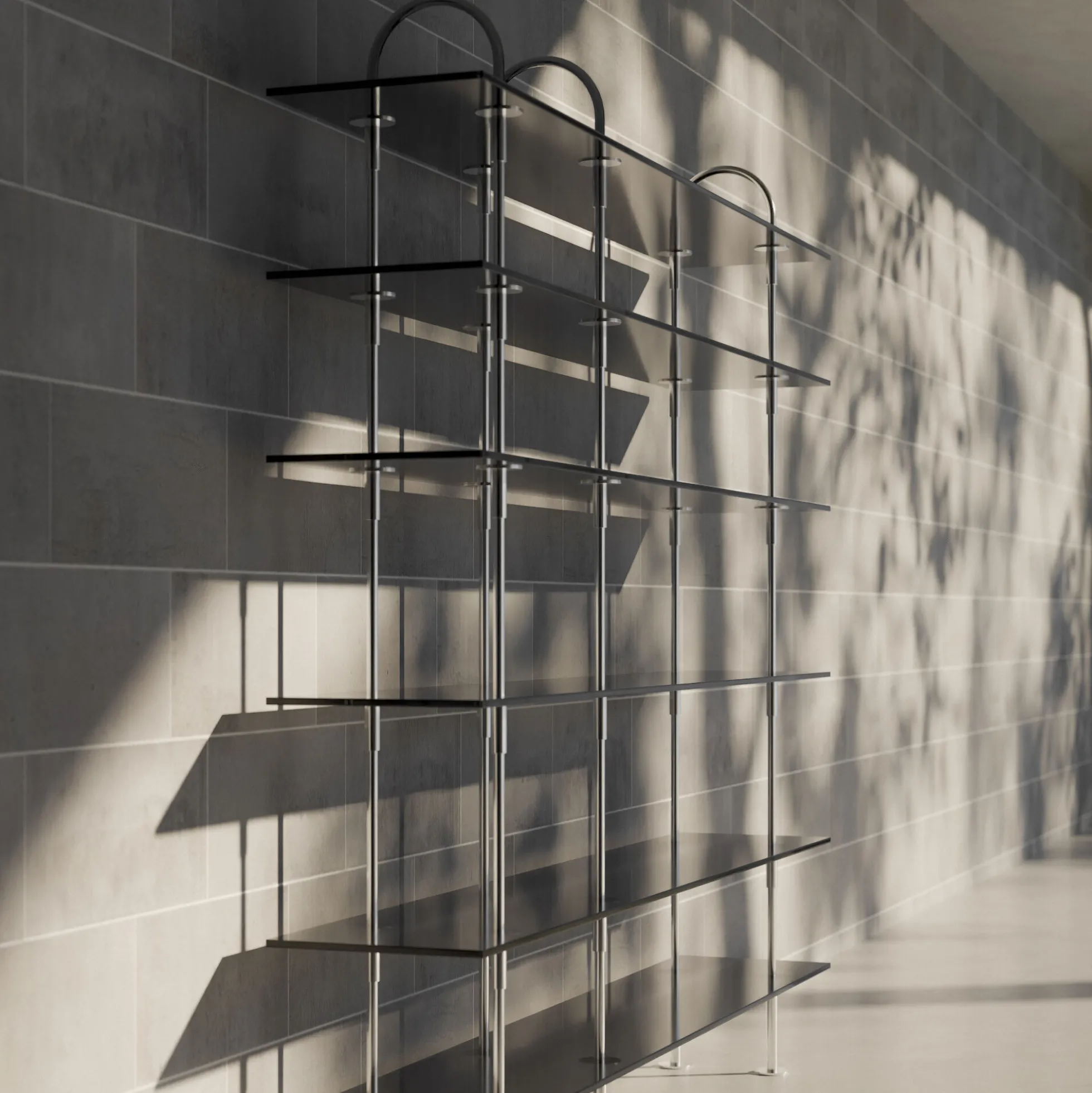 Keen Shelving, steel/smoked tempered glass
