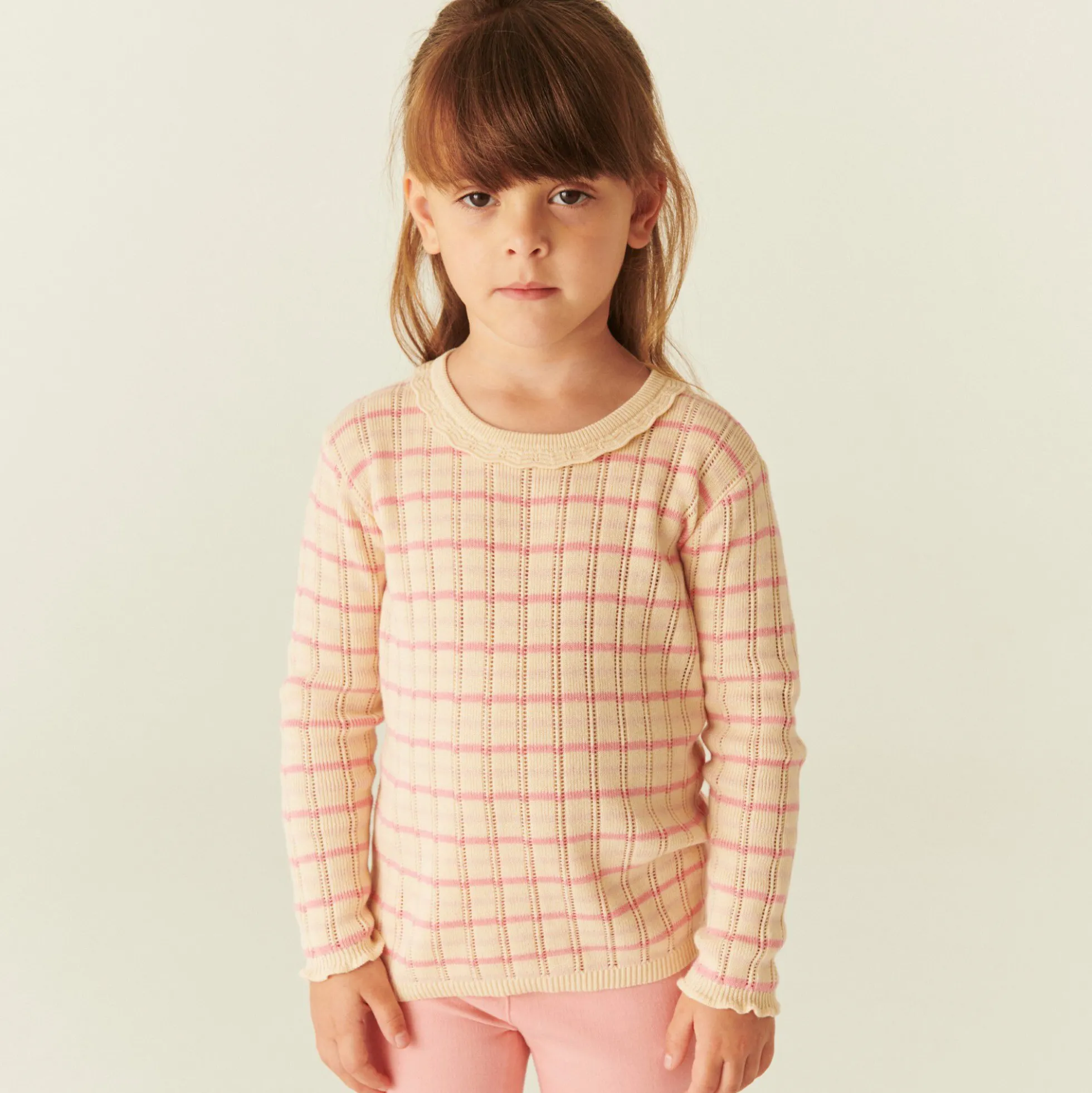 Knitted Stripe Pointelle LS Blouse