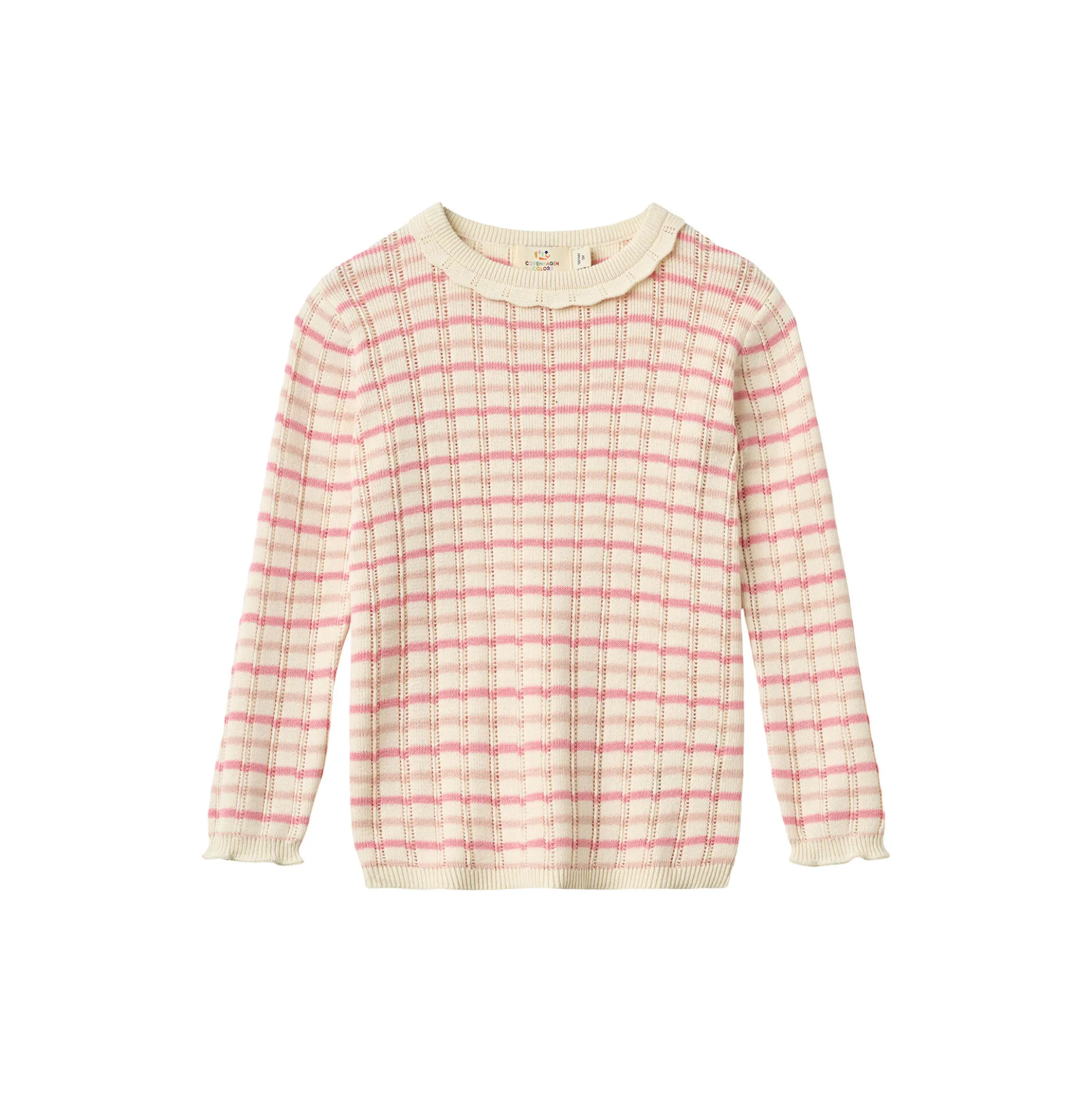 Knitted Stripe Pointelle LS Blouse