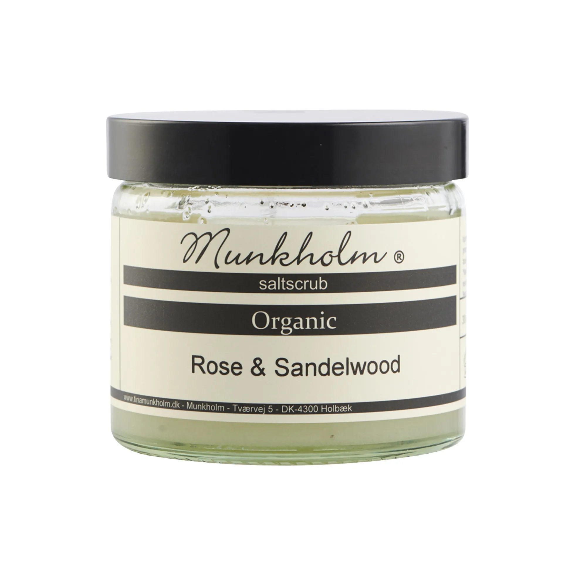Økologisk saltskrub, rose & sandalwood