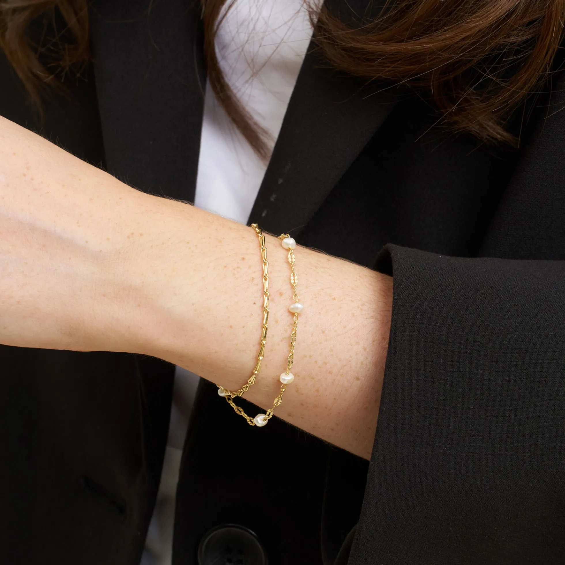 Lina armbånd, guldbelagt/white pearls