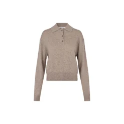 Longo Knit LS Collar, mid brown melange