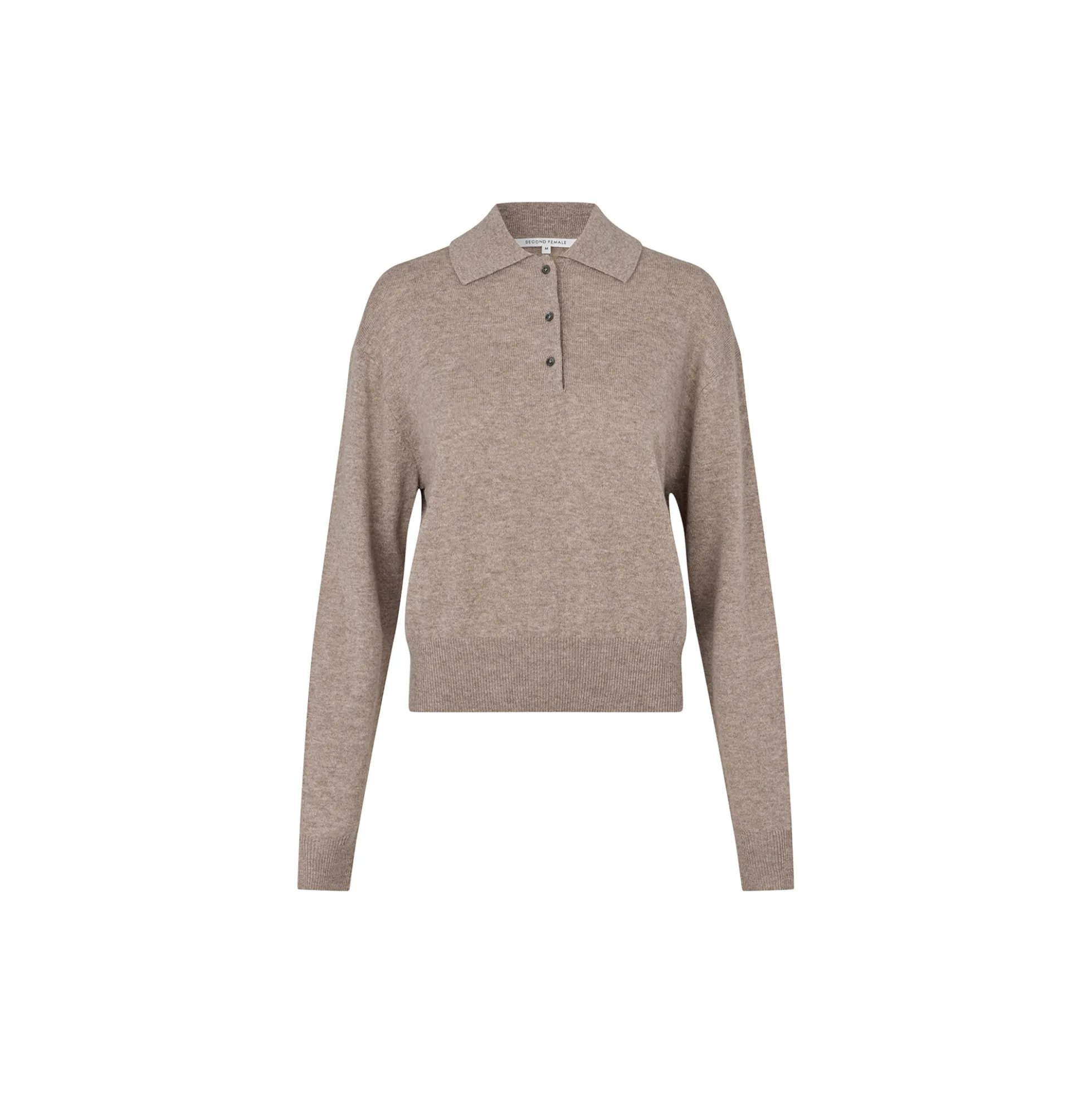 Longo Knit LS Collar, mid brown melange