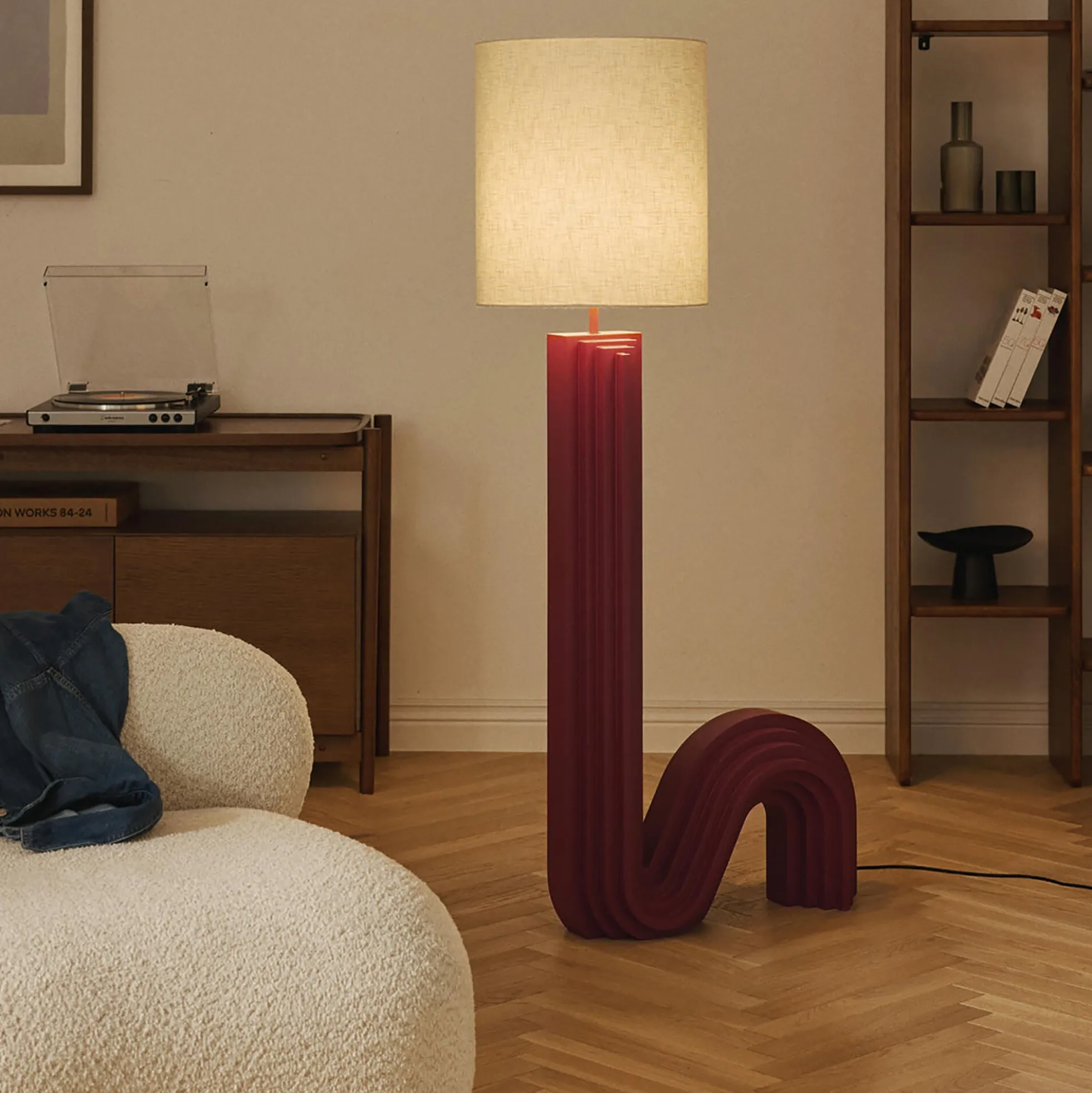 Luomo Floor Lamp, wine red/beige