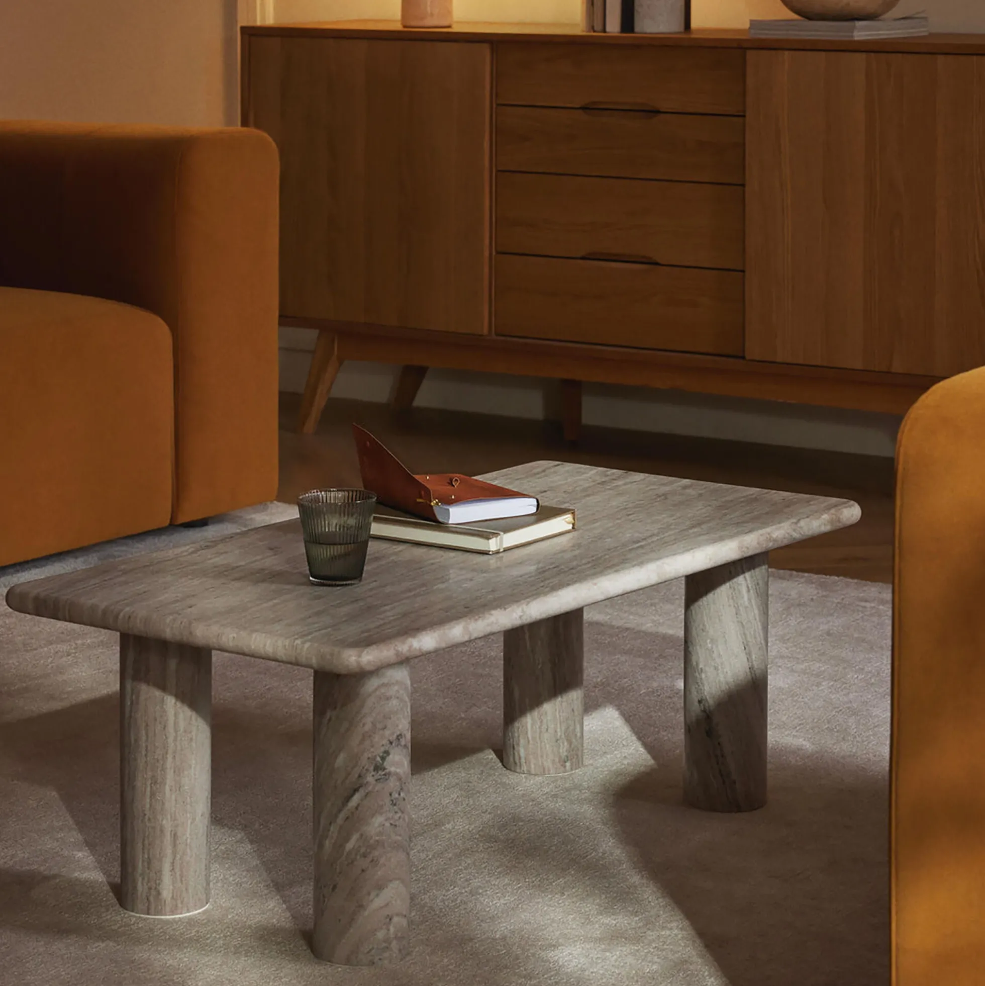 Mabel Marble Coffee Table, greige marble