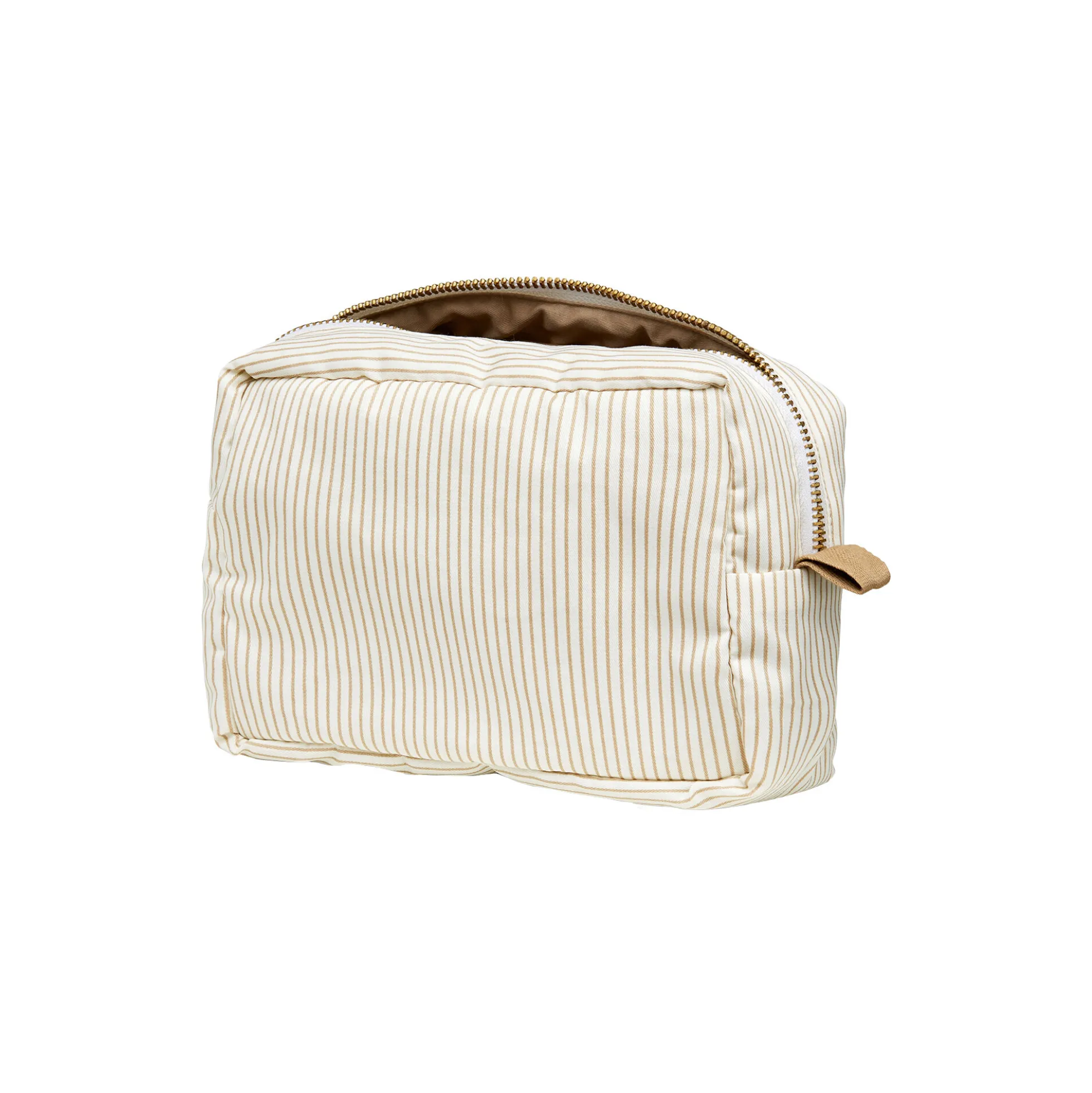 Makeup pung, classic stripes camel