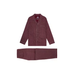 Megeve Pyjamas, bordeaux off white print/grey piping