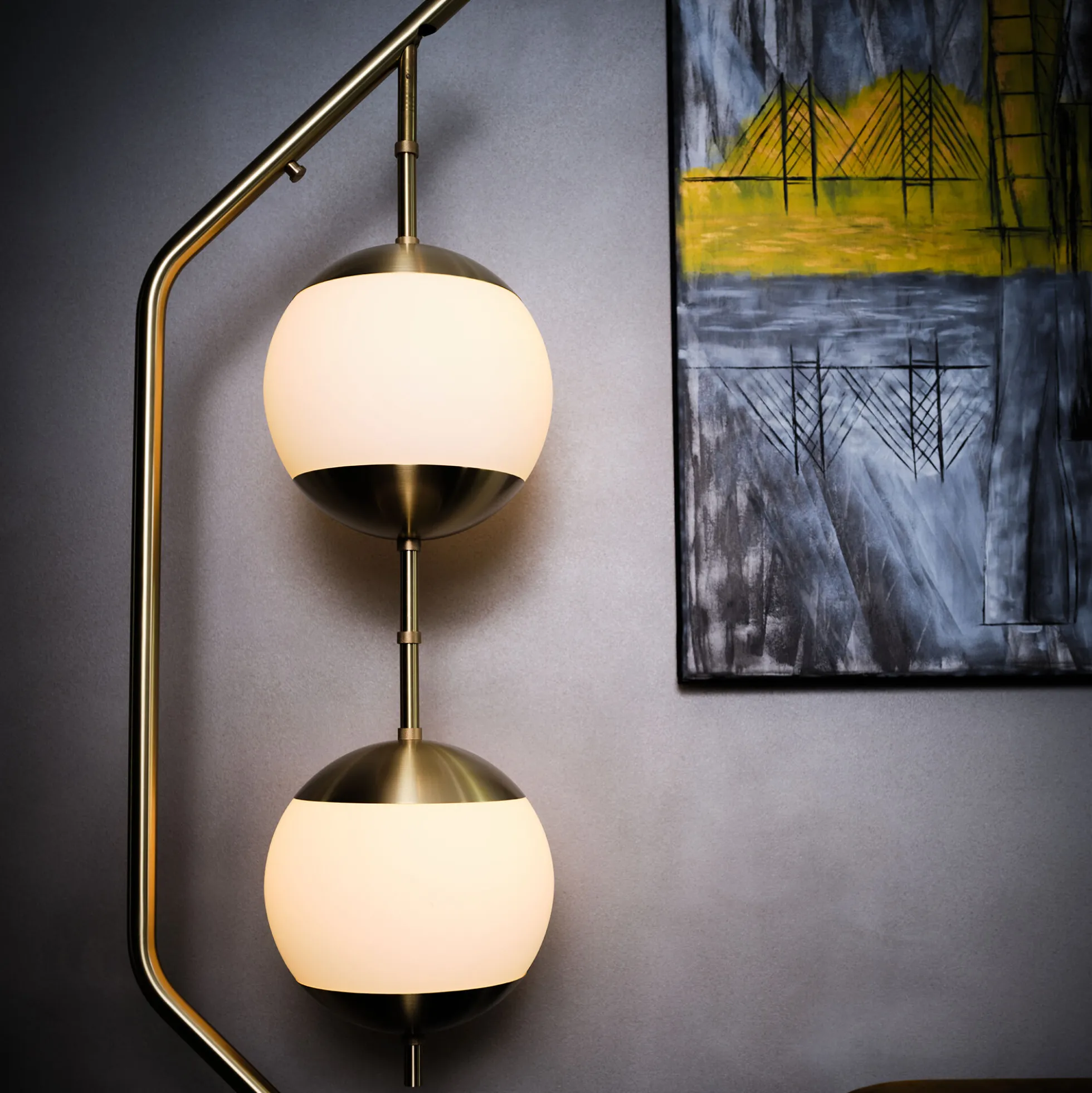 Monroe Floor Lamp, brass/opal