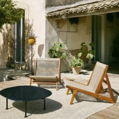 MR01 Outdoor Initial Lounge Chair, oiled iroko/sunfire melange beige/sand