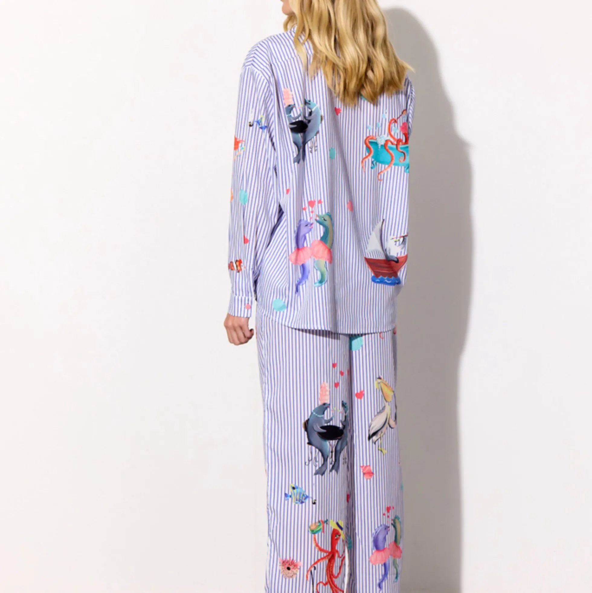Nessie Trousers, blue ocean art print