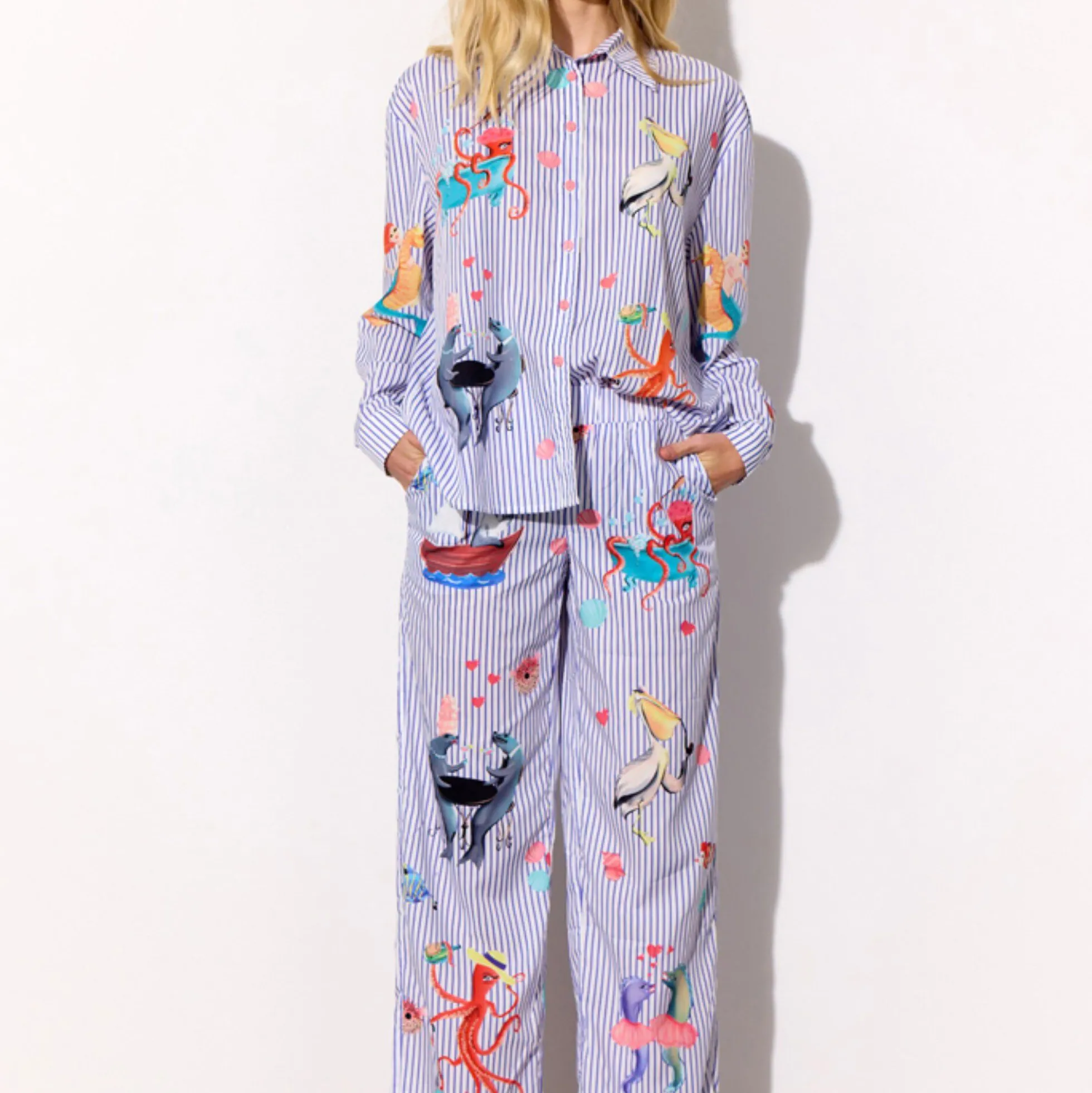 Nessie Trousers, blue ocean art print