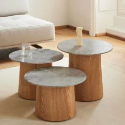 Niveau sofabord Ø 110 cm, Tundra Grey/oiled ash